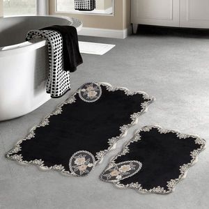 Set covorase de baie 2 piese, Alanur Home, ALNE4645, Poliester, Alb/Negru imagine