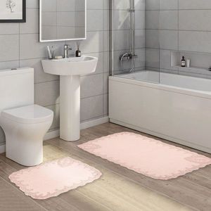 Set covorase de baie 2 piese, Alanur Home, Viyana, Poliester, Roz pudra imagine