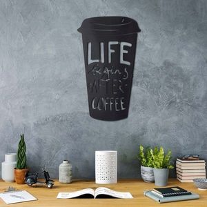 Decoratiune de perete, Coffee Cup, Metal, Dimensiune: 50 x 30 cm, Negru imagine