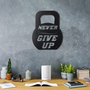 Decoratiune de perete, Never Give Up, Metal, Dimensiune: 50 x 39 cm, Negru imagine