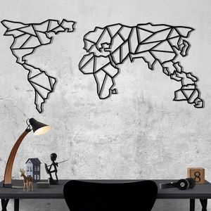 Decoratiune de perete, World Map XL, Metal, Dimensiune: 85 x 170 cm, Negru imagine