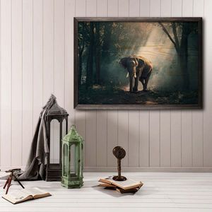 Tablou decorativ, Alone Elephant, Lemn, Lemn, Multicolor imagine