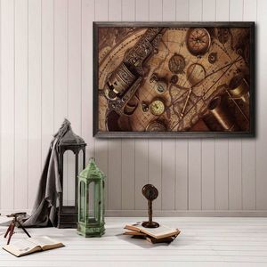 Tablou decorativ, Antic Map, Lemn, Lemn, Multicolor imagine