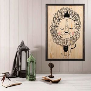 Tablou decorativ, Cute Lion, Lemn, Lemn, Multicolor imagine