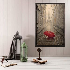 Tablou decorativ, Red Umbrella 2, Lemn, Lemn, Multicolor imagine