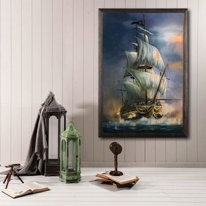 Tablou decorativ, Sailboat, Lemn, Lemn, Multicolor imagine