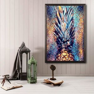 Tablou decorativ, Shiny Pineapple, Lemn, Lemn, Multicolor imagine