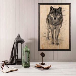 Tablou decorativ, Wolf, Lemn, Lemn, Multicolor imagine