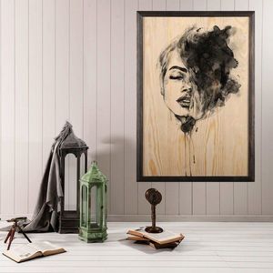 Tablou decorativ, Woman Face, Lemn, Lemn, Multicolor imagine