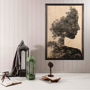 Tablou decorativ, Woman Forest, Lemn, Lemn, Multicolor imagine