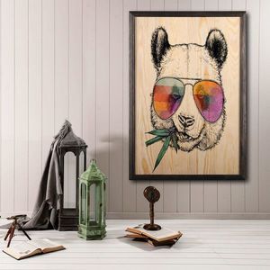 Tablou decorativ, Cool Panda XL, Lemn, Lemn, Multicolor imagine