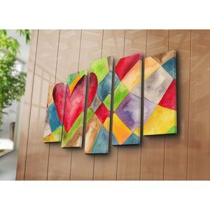 Set 5 tablouri decorative, 5PATK-207, Canvas, 19 x 70 cm, Multicolor imagine