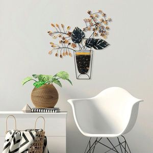 Decoratiune de perete, Flowers in Pots 2, Metal, Dimensiune: 47 x 55 cm, Multicolor imagine