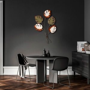 Decoratiune de perete, Monstera v2, Metal, Dimensiune: 67 x 100 cm, Multicolor imagine