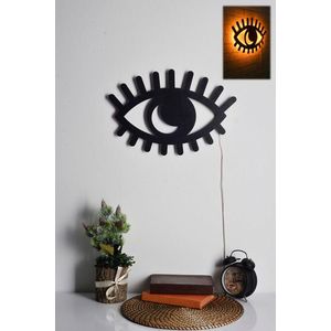 Decoratiune luminoasa LED, Evil Eye, MDF, 60 LED-uri, Galben imagine