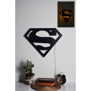 Decoratiune luminoasa LED, Superman, MDF, 60 LED-uri, Galben imagine