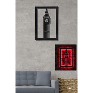 Decoratiune luminoasa LED, Big Ben, MDF, 60 LED-uri, Rosu imagine