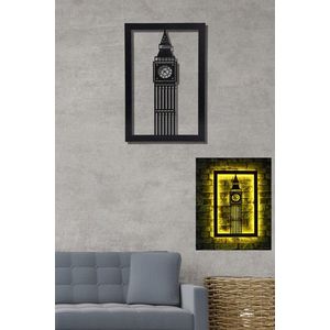 Decoratiune luminoasa LED, Big Ben, MDF, 60 LED-uri, Galben imagine