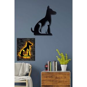 Decoratiune luminoasa LED, Cat n Dog, MDF, 60 LED-uri, Galben imagine