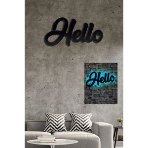 Decoratiune luminoasa LED, Hello, MDF, 60 LED-uri, Albastru imagine