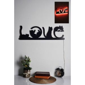 Decoratiune luminoasa LED, Cat Love, MDF, 60 LED-uri, Rosu imagine