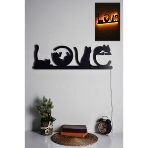 Decoratiune luminoasa LED, Cat Love, MDF, 60 LED-uri, Galben imagine