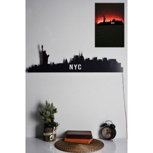 Decoratiune luminoasa LED, NYC Skyline, MDF, 60 LED-uri, Rosu imagine