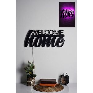 Decoratiune luminoasa LED, Welcome Home, MDF, 60 LED-uri, Roz imagine