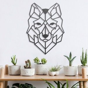 Decoratiune de perete, Wolf, Metal, Dimensiune: 45 x 65 cm, Negru imagine