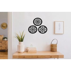 Decoratiune de perete, Rustic Circles, Metal, 30 x 30 cm, 3 piese, Negru imagine