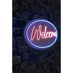 Decoratiune luminoasa LED, Welcome, Benzi flexibile de neon, DC 12 V, Albastru/Roz imagine