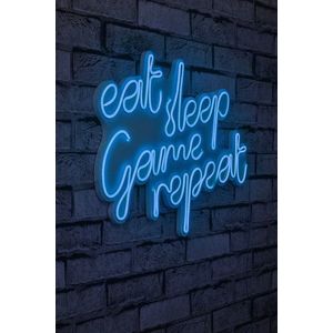 Decoratiune luminoasa LED, eat sleep game repeat, Benzi flexibile de neon, DC 12 V, Albastru imagine