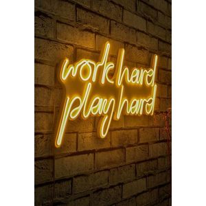 Decoratiune luminoasa LED, Work Hard Play Hard, Benzi flexibile de neon, DC 12 V, Galben imagine