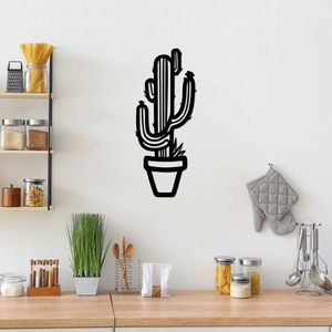 Decoratiune de perete, Cactus, Metal, Dimensiune: 29 x 70 cm, Negru imagine