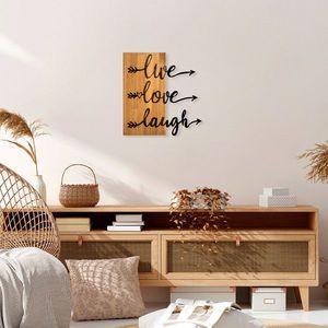 Decoratiune de perete, Live Love Laugh, Lemn/metal, Dimensiune: 55 x 58 cm, Nuc / Negru imagine