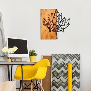 Decoratiune de perete, Leaf, 50% lemn/50% metal, Dimensiune: 56 x 58 cm, Nuc / Negru imagine