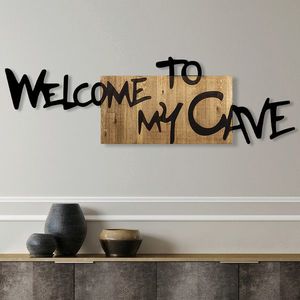 Decoratiune de perete, Welcome To My Cave, Metal/lemn, Dimensiune: 128 x 3 x 39 cm, Nuc / Negru imagine