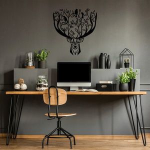 Decoratiune de perete, Deer, Metal, Dimensiune: 66 x 70 cm, Negru imagine