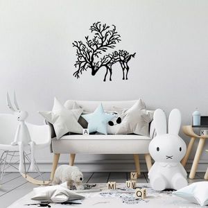 Decoratiune de perete, Deer 2, Metal, Dimensiune: 70 x 66 cm, Negru imagine