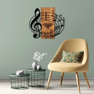 Decoratiune de perete, Musical, 50% lemn/50% metal, Dimensiune: 67 x 58 cm, Nuc / Negru imagine