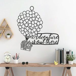 Decoratiune de perete, Adventure Is Out There, Metal, Dimensiune: 65 x 70 cm, Negru imagine