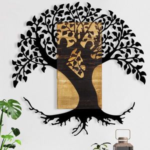 Decoratiune de perete, Monument Tree, Metal/lemn, Dimensiune: 89 x 3 x 90 cm, Nuc / Negru imagine