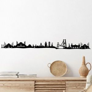 Decoratiune de perete, Istanbul Skyline, Metal, Dimensiune: 117 x 0, 15 x 13 cm, Negru imagine