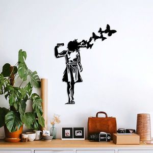 Decoratiune de perete, Banksy, Metal, Dimensiune: 66 x 51 cm, Negru imagine