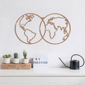 Decoratiune de perete, World Map, Metal, Dimensiune: 60 x 34 cm, Cupru imagine