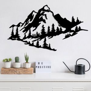 Decoratiune de perete, Mountain 2, Metal, Dimensiune: 40 x 70 cm, Negru imagine