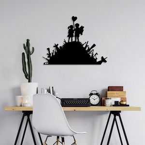 Decoratiune de perete, Banksy, Metal, Dimensiune: 52 x 70 cm, Negru imagine