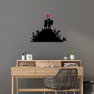 Decoratiune de perete, Banksy, Metal, Dimensiune: 52 x 70 cm, Negru/Rosu imagine