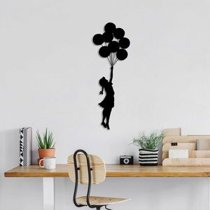 Decoratiune de perete, Banksy, Metal, 100 x 34 cm, Negru imagine