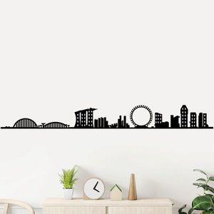 Decoratiune de perete, Singapore Skyline, Metal, Dimensiune: 125 x 14 cm, Negru imagine